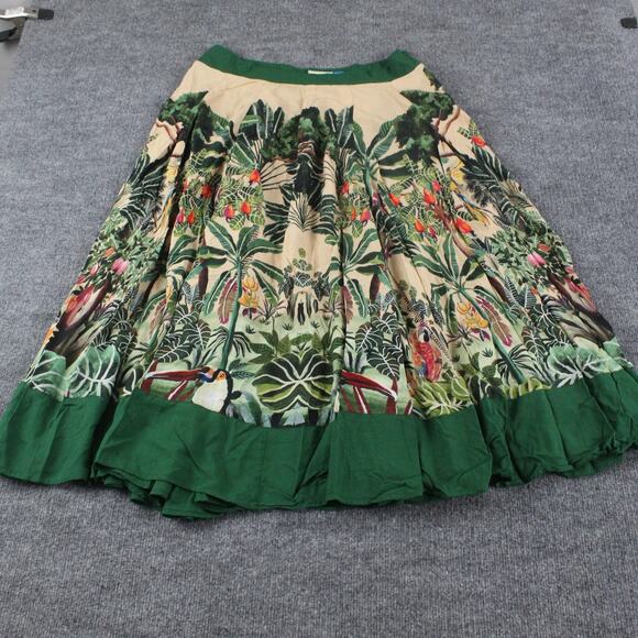 Farm Rio Skirt Womens Large Jungle Print V Waist Midi Green Tropical Boho Chic - Picture 5 of 14